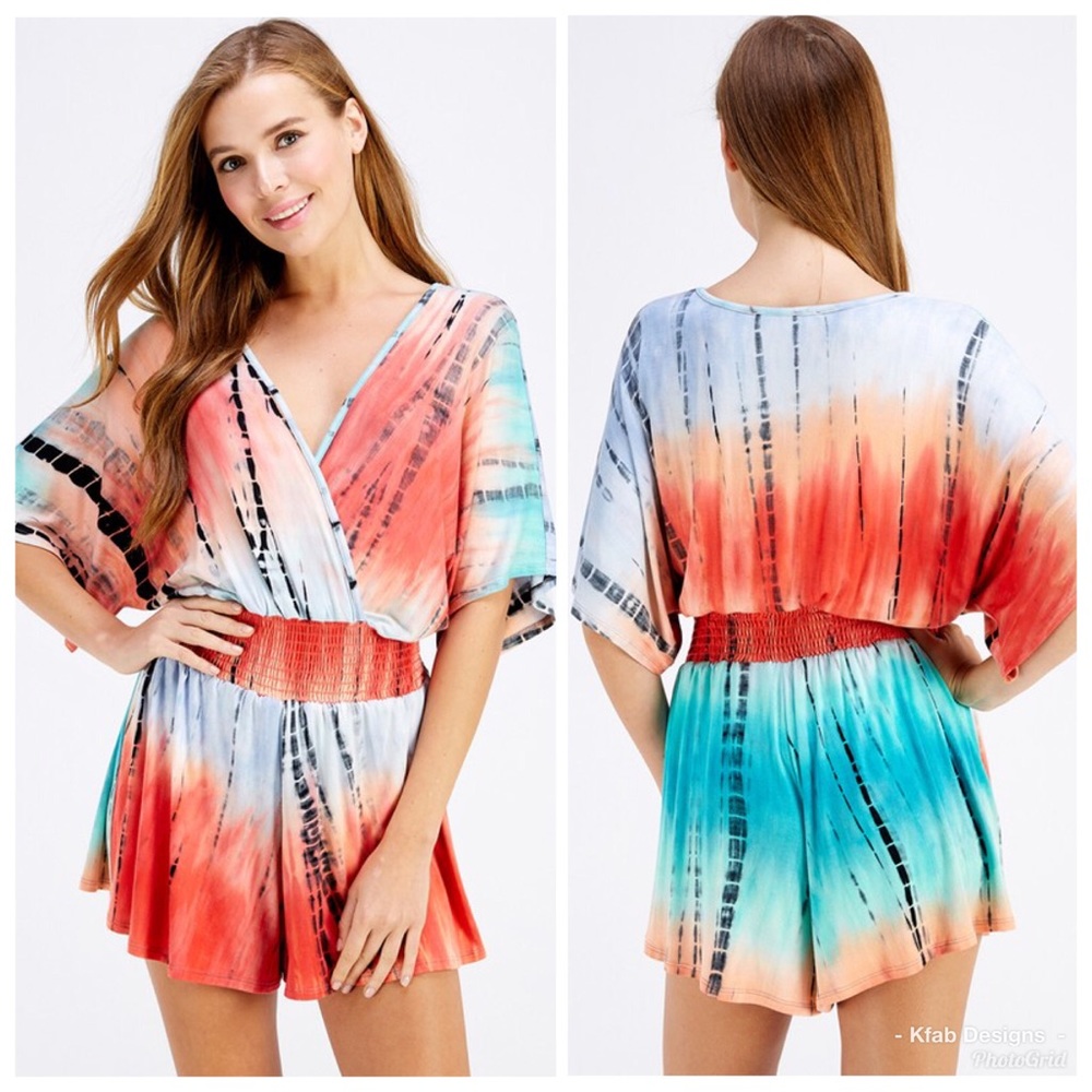 βοΈLAST! Surplice Tie Dye Romper w/ Smocked Waist! - Picture 5 of 6